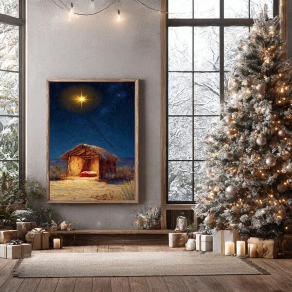 il_fullxfull.7438406919_b4tl.jpg Nativity Art Print Christmas Manger, Modern Christian Decor (Digital Download)