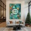 Christmas Wall Art Merry Xmas Ornaments In Teal And Gold Instant Download
