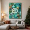 Christmas Wall Art Merry Xmas Ornaments In Teal And Gold Instant Download