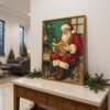 Vintage Santa Reading By Lantern Christmas Wall Art Print