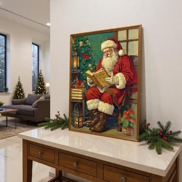 Vintage Santa Reading By Lantern Christmas Wall Art Print