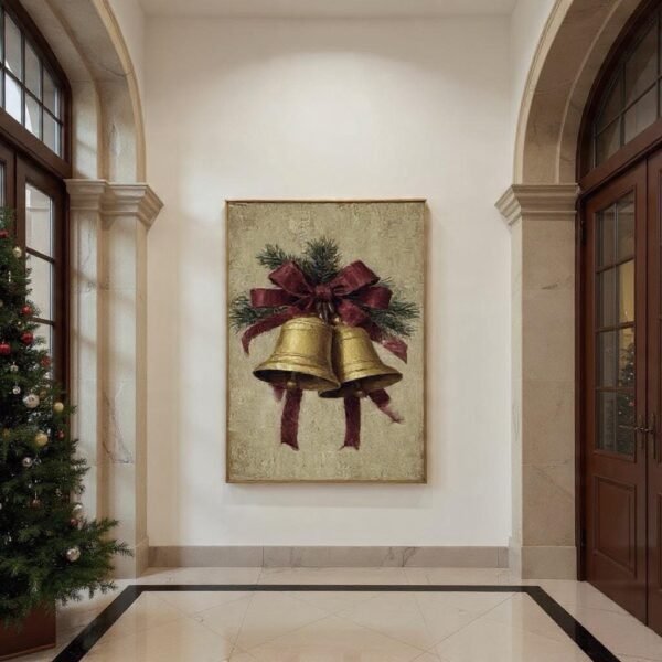 Vintage Christmas Bells Wall Art Rustic Holiday Decor Digital Download Art Print