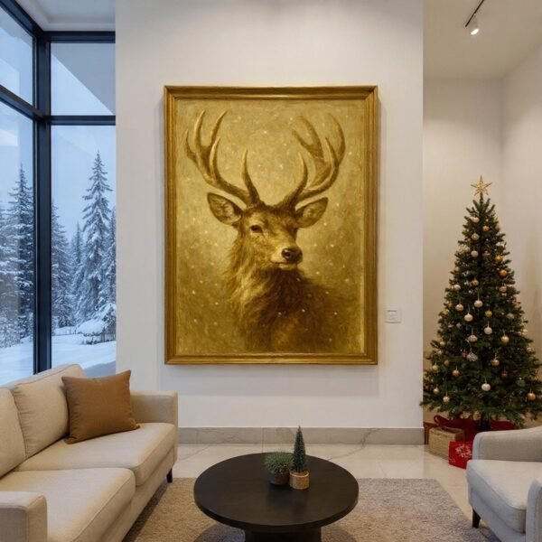 Vintage Reindeer Wall Art Winter Stag Portrait Rustic Christmas Print Instant Download