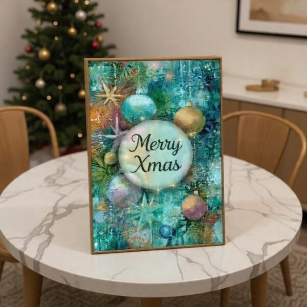 Christmas Wall Art Merry Xmas Ornaments In Teal And Gold Instant Download