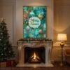 Christmas Wall Art Merry Xmas Ornaments In Teal And Gold Instant Download